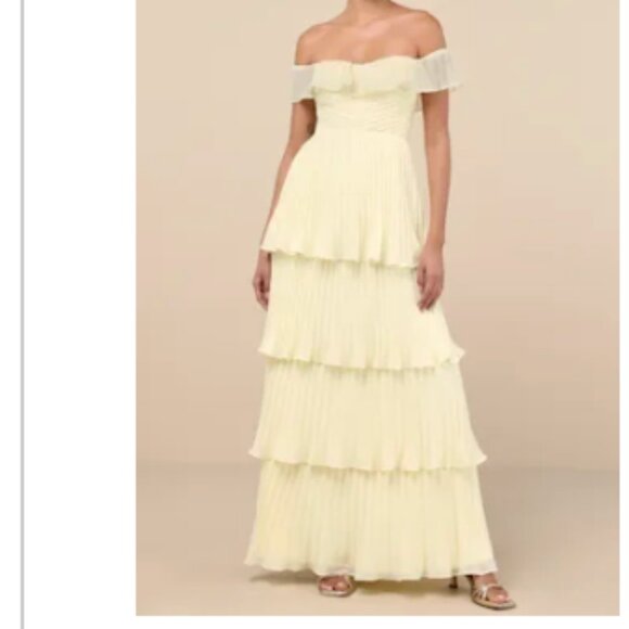 Lulus Dresses & Skirts - Lulus Always Remarkable Pale Yellow Off-the-shoulder Maxi Dress - Size XS
